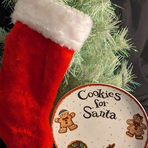 Delightful Cookies For Santa Plate And Red Stocking Dishwasher/Microwave Safe - Picture 6 of 6
